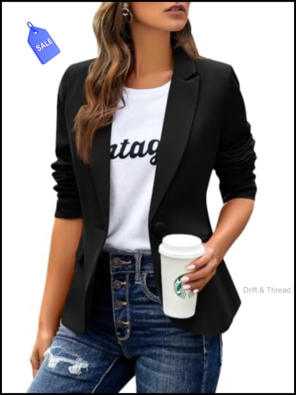 Women's Business Casual Blazer Notched Lapel Work Suit Jacket